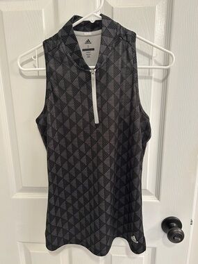 adidas Black & Gray Sleeveless Zip Golf Polo